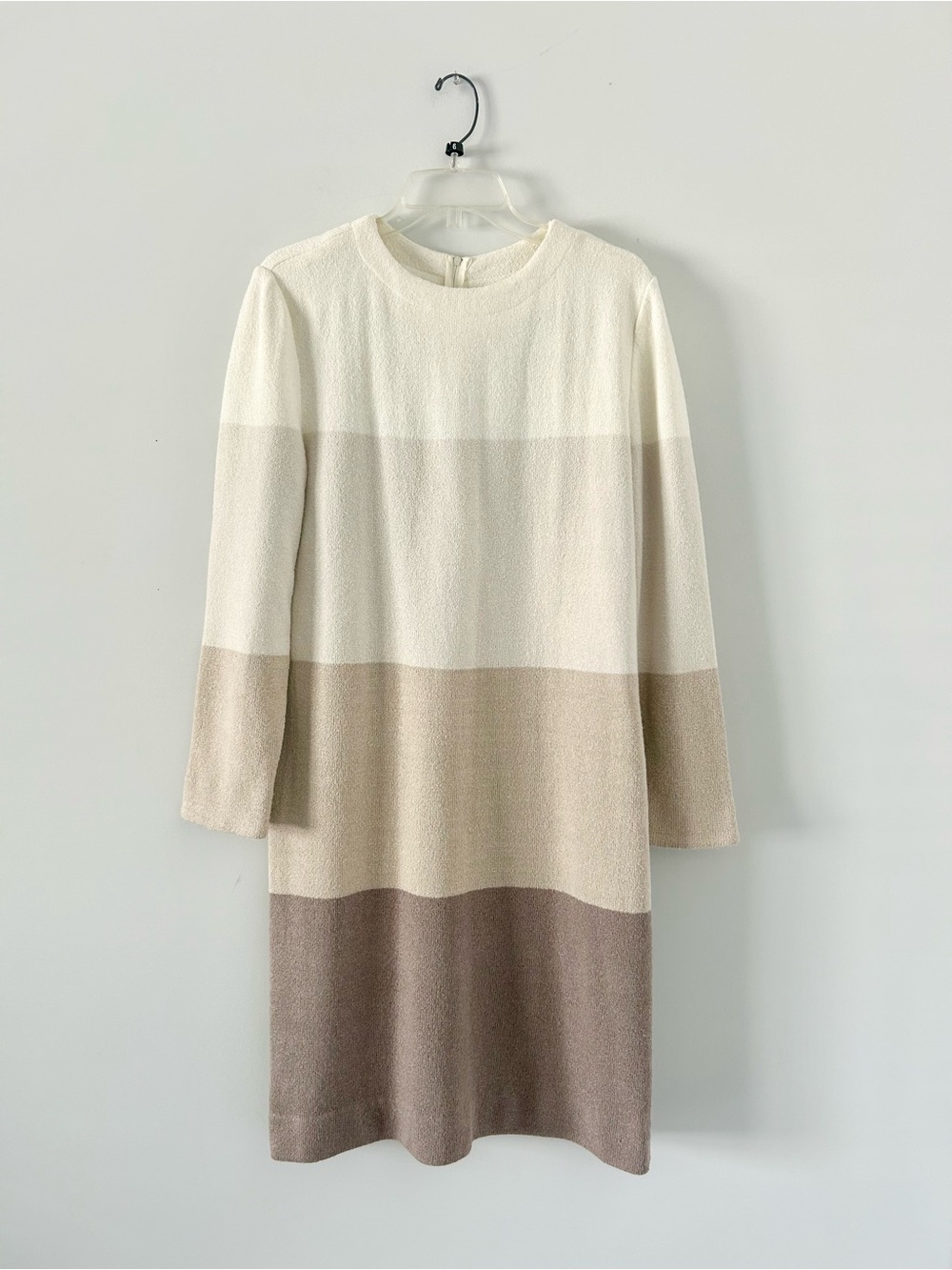Vintage 1980s Castleberry Boucle Knit Cafe Au Lait Colorblock L/S Midi Dress